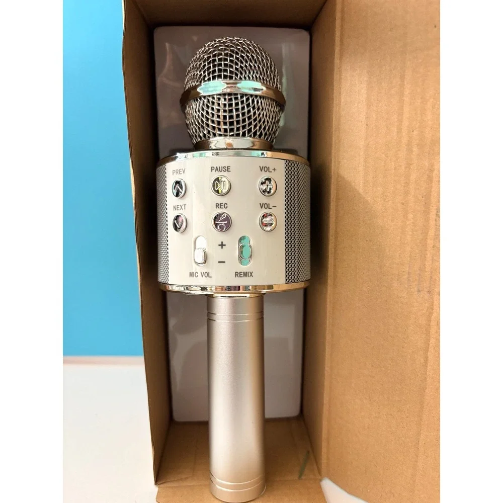 Wireless Karaoke Microphone/HiFi Speaker - Silver Handheld KTV WS-858